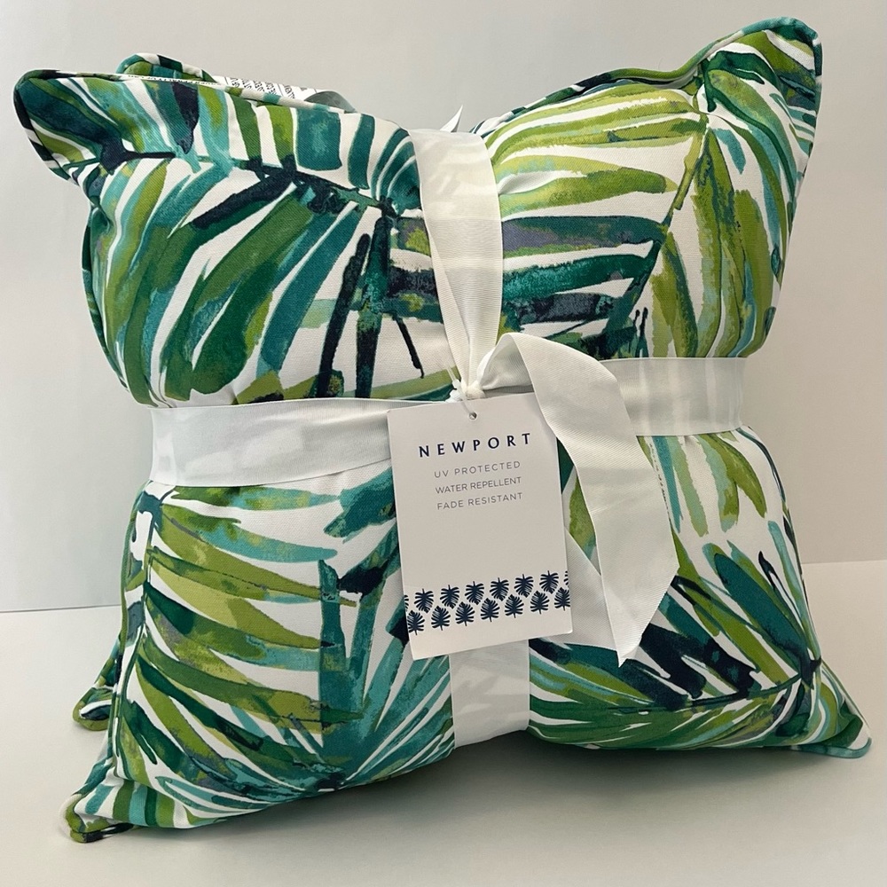 Newport outdoor patio pillow set palm leaf print 16X16 set of 2 throw pillows